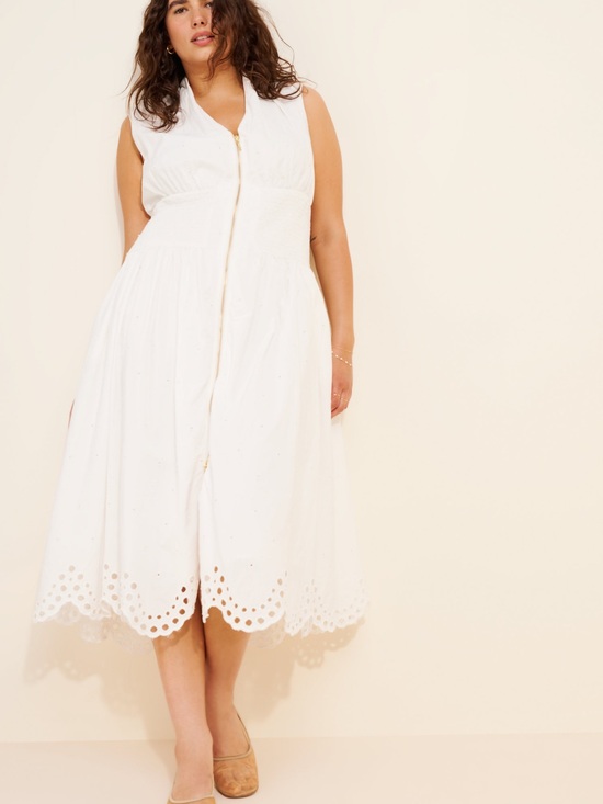 Dresses & Skirts - Anthropologie Maeve The Tommie Cap-Sleeve Smocked Eyelet Trim Zip Dress